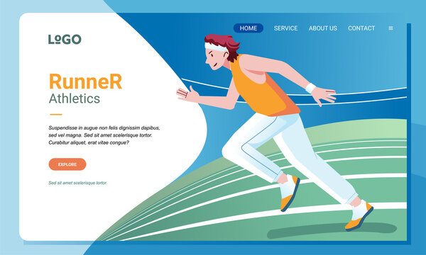a young athlete is running with all his might on a running track, landing page image illustration