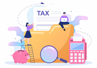 Tax Form of State Government Taxation with Forms, Calendar, Audit, Calculator or Analysis to Accounting and Payment in Flat Background Illustration
