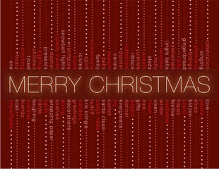 Merry Christmas words glowing on a red background and other holiday words