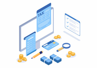 Tax Form of State Government Taxation with Forms, Calendar, Audit, Calculator or Analysis to Accounting and Payment in Flat Background Illustration