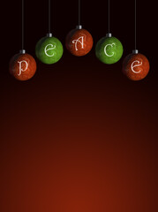red and green ornaments that spell peace