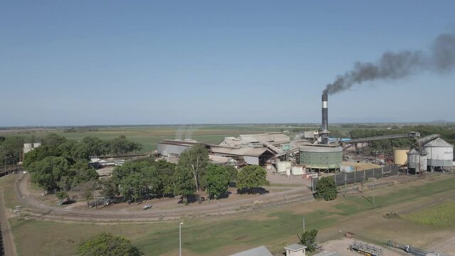 Wilmar Sugar Inkerman Mill Near Burdekin Rivershore At Home Hill In Queensland, Australia. Aerial Tilt-up
