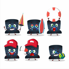 Happy Face navy ring box cartoon character playing on a beach