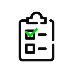 Simple minimal line art checklist on a clipboard. Pixel perfect, editable stroke icon