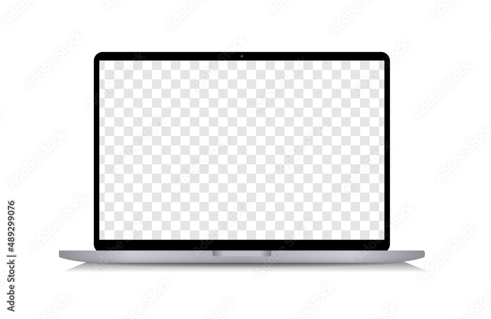 Poster realistic laptop computer vector mockup isolated on transparent.