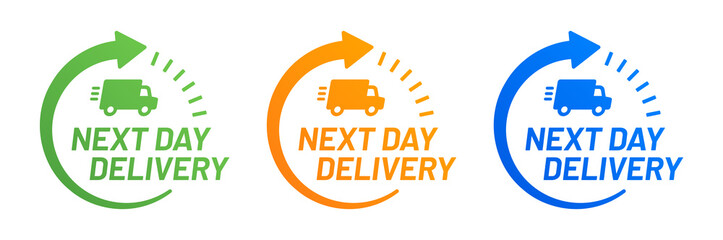 Delivery next day icon set isolated on white background.