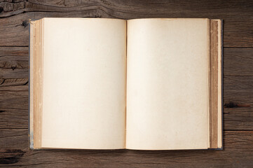 Top view of opening blank page of vintage hardcover book