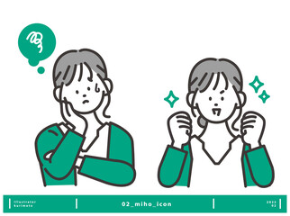 腕を組む・ガッツポーズをとる　若い女性アイコン ベクター素材　