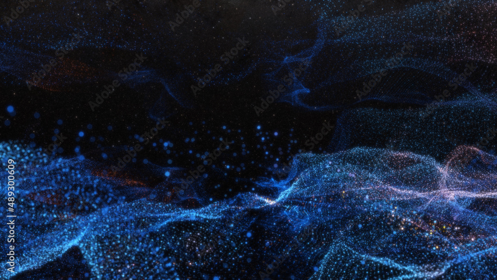 Poster Abstract particle waves with depth of field effect