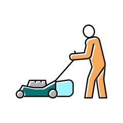 gardener with lawn mower color icon vector illustration