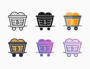 Mine cart icon set with different styles. Style line, outline, flat, glyph, color, gradient. Editable stroke and pixel perfect. Can be used for digital product, presentation, print design and more.