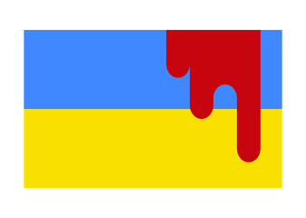 Bloody Ukraine Flag, a vector Ukrainian flag smeared with blood, isolated on white background.