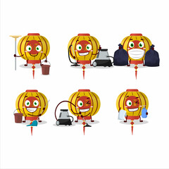 Cleaning service yellow chinese lamp cute cartoon character using mop