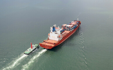 high angle view of the shipping system transport containers by cargo ships, international transport, export-import business, logistics