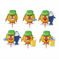 A fisherman yellow chinese lamp cartoon picture catch a big fish