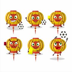 Yellow chinese lamp cartoon character working as a Football referee