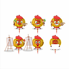 Artistic Artist of yellow chinese lamp cartoon character painting with a brush