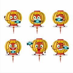 Photographer profession emoticon with yellow chinese lamp cartoon character