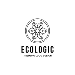 line art green cloverleaf minimalist logo vector illustration design, ecologic logo design