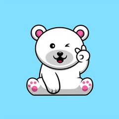 Obraz na płótnie Canvas Cute Polar Bear Sitting With Peace Hand Cartoon Vector Icon Illustration. Animal Icon Concept Isolated Premium Vector. Flat Cartoon Style