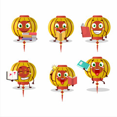 A picture of yellow chinese lamp cartoon character concept reading an amusing book