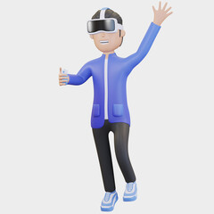 man wearing virtual reality headset illustration 3d render