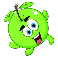 Green Apple Cartoon Character, Vector Illustration