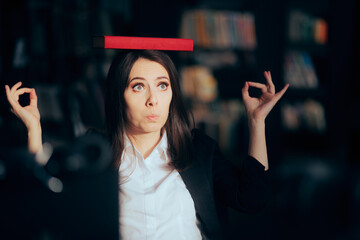 Funny Woman Balancing a Book on her Head