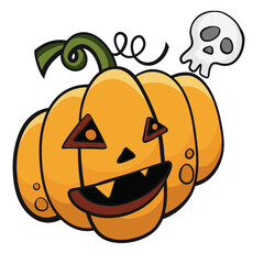 Pumpkin head painting Halloween, vector illustration.