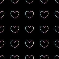 Gradient hearts pattern on black background. Vector.	