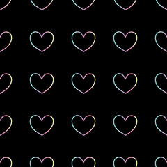 Gradient hearts pattern on black background. Vector.	