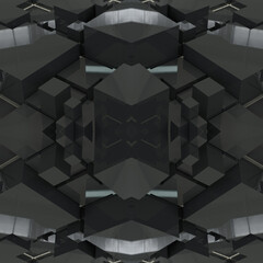 A futuristic city with a bright sun. Beautiful seamless abstraction with lots of gray rectangular elements and sunlight. 3D image with symmetrical patterns.
