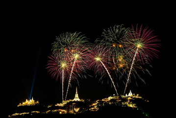 Colorful Firework at Phra Nakhon Khiri festival Phetchaburi, Thailand