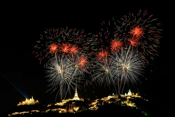 Colorful Firework at Phra Nakhon Khiri festival Phetchaburi, Thailand