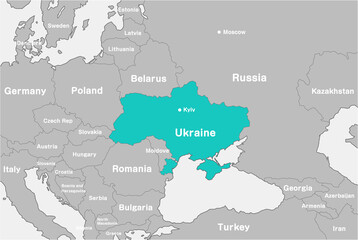 Map illustrations of Ukraine, Russia and neighboring countries 