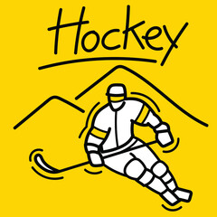 Hand drawn hockey player athlete design vector. Winter olympic sport banner poster template. - obrazy, fototapety, plakaty
