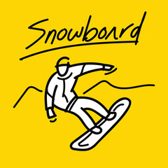 Hand drawn snowboard player athlete design vector. Winter sport banner poster template.