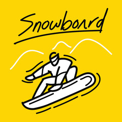 Modern sytle doodle hand drawn snowboard player athlete design vector. Winter sport banner poster template.
