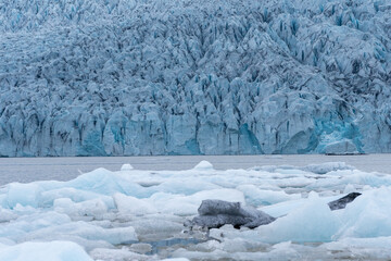 Fototapeta premium Beautiful Aerial view of the massive Glacier in Iceland and its lagoon caused by global warming -Svinafellsjokull - Jökulsárlón