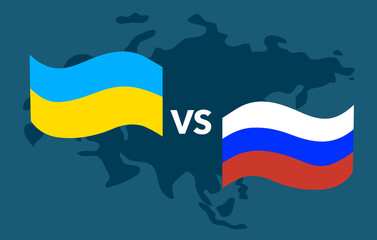 Russia and Ukraine flags in flat design. Conflict between two countries.