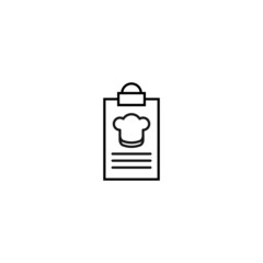 Document on clipboard sign. Vector outline symbol in flat style. Suitable for web sites, banners, books, advertisements etc. Line icon of chefs hat on clipboard