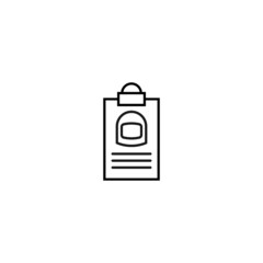 Document on clipboard sign. Vector outline symbol in flat style. Suitable for web sites, banners, books, advertisements etc. Line icon of astronaut helmet on clipboard