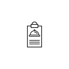 Document on clipboard sign. Vector outline symbol in flat style. Suitable for web sites, banners, books, advertisements etc. Line icon of bowl with cloche on clipboard