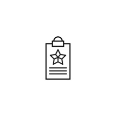 Document on clipboard sign. Vector outline symbol in flat style. Suitable for web sites, banners, books, advertisements etc. Line icon of army star on clipboard