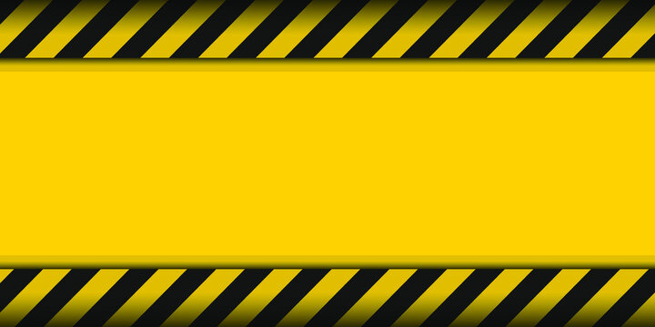 Realistic modern black and yellow warning striped line background template with empty blank space. Construction safety sign banner.