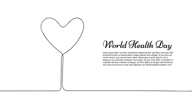World health day one single continuous line of love isolated on white background.