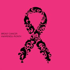 Breast cancer awareness, ornate pink ribbon art