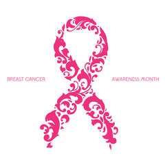 Obraz na płótnie Canvas Breast cancer awareness, ornate pink ribbon art