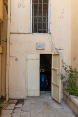 Fototapeta na wymiar The entrance door to the church - synagogue in Nazareth, northern Israel
