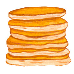 stack of pancakes on a white background. watercolor hand draw illustration for menu and logo